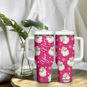 Personalized Christmas Tumbler With Handle Custom Name Pink Santa Claus Retro Xmas Gifts TB10 Print Your Wear