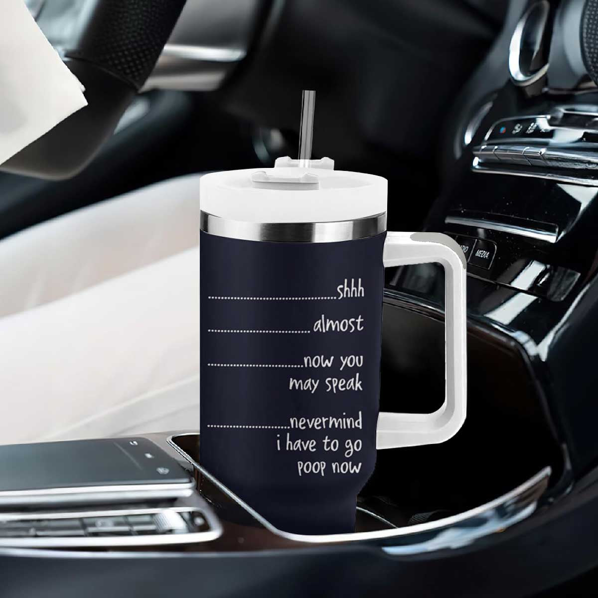 Funny Gag Gifts Tumbler With Handle Shh Almost Now You May Speak Nevermind I Have To Go Poop Now TB10 Print Your Wear