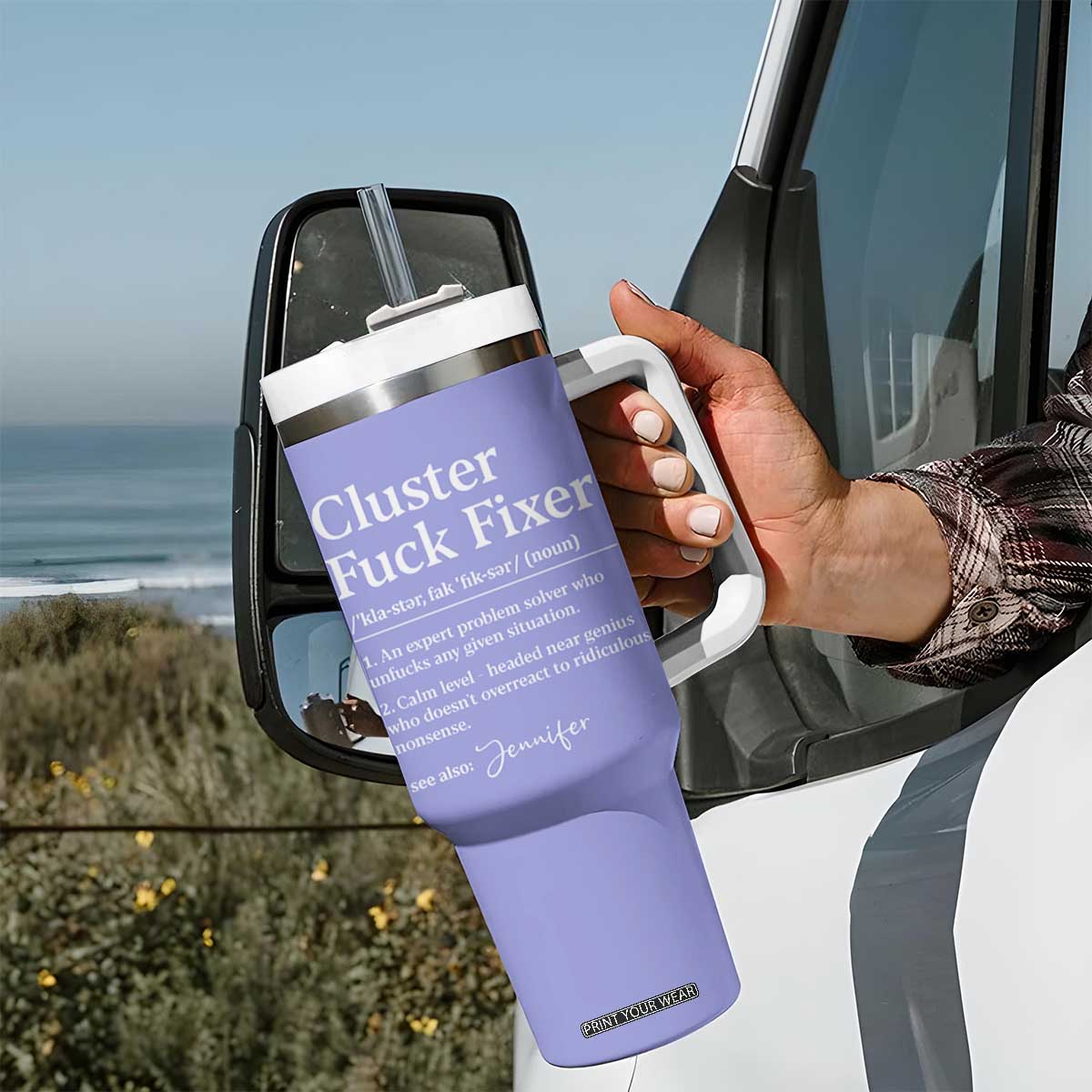 Personalized Coworker Tumbler With Handle Custom Name Cluster Fuck An Expert Problem Solver Christmas Gift Purple TB10 Print Your Wear