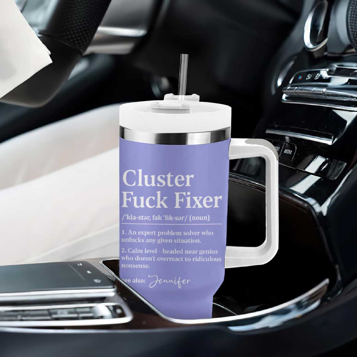 Personalized Coworker Tumbler With Handle Custom Name Cluster Fuck An Expert Problem Solver Christmas Gift Purple TB10 Print Your Wear