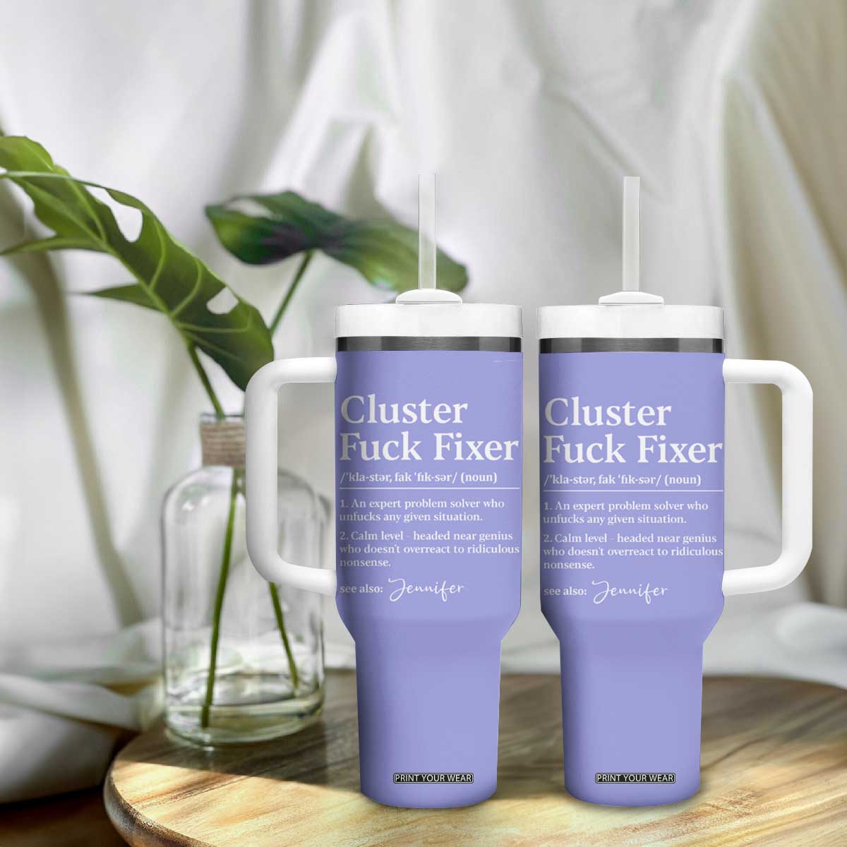 Personalized Coworker Tumbler With Handle Custom Name Cluster Fuck An Expert Problem Solver Christmas Gift Purple TB10 Print Your Wear