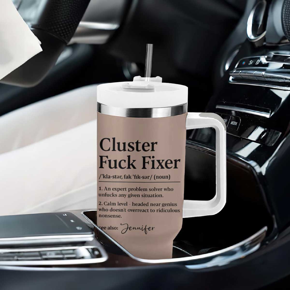 Personalized Coworker Tumbler With Handle Custom Name Cluster Fuck An Expert Problem Solver Christmas Gift Brown TB10 Print Your Wear