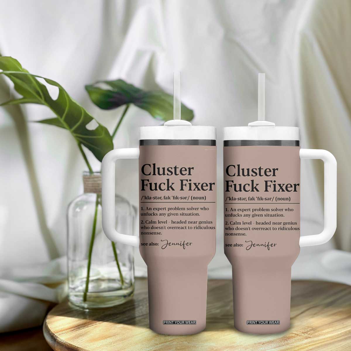 Personalized Coworker Tumbler With Handle Custom Name Cluster Fuck An Expert Problem Solver Christmas Gift Brown TB10 Print Your Wear