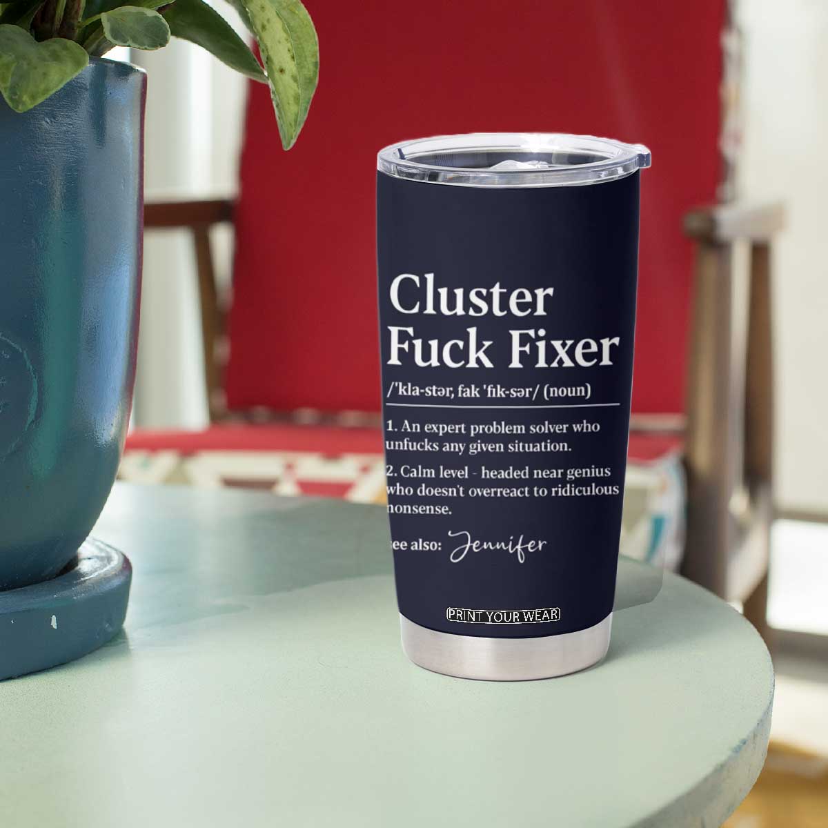 Personalized Coworker Tumbler Cup Custom Name Cluster Fuck An Expert Problem Solver Christmas Gift Navy TB10 Print Your Wear