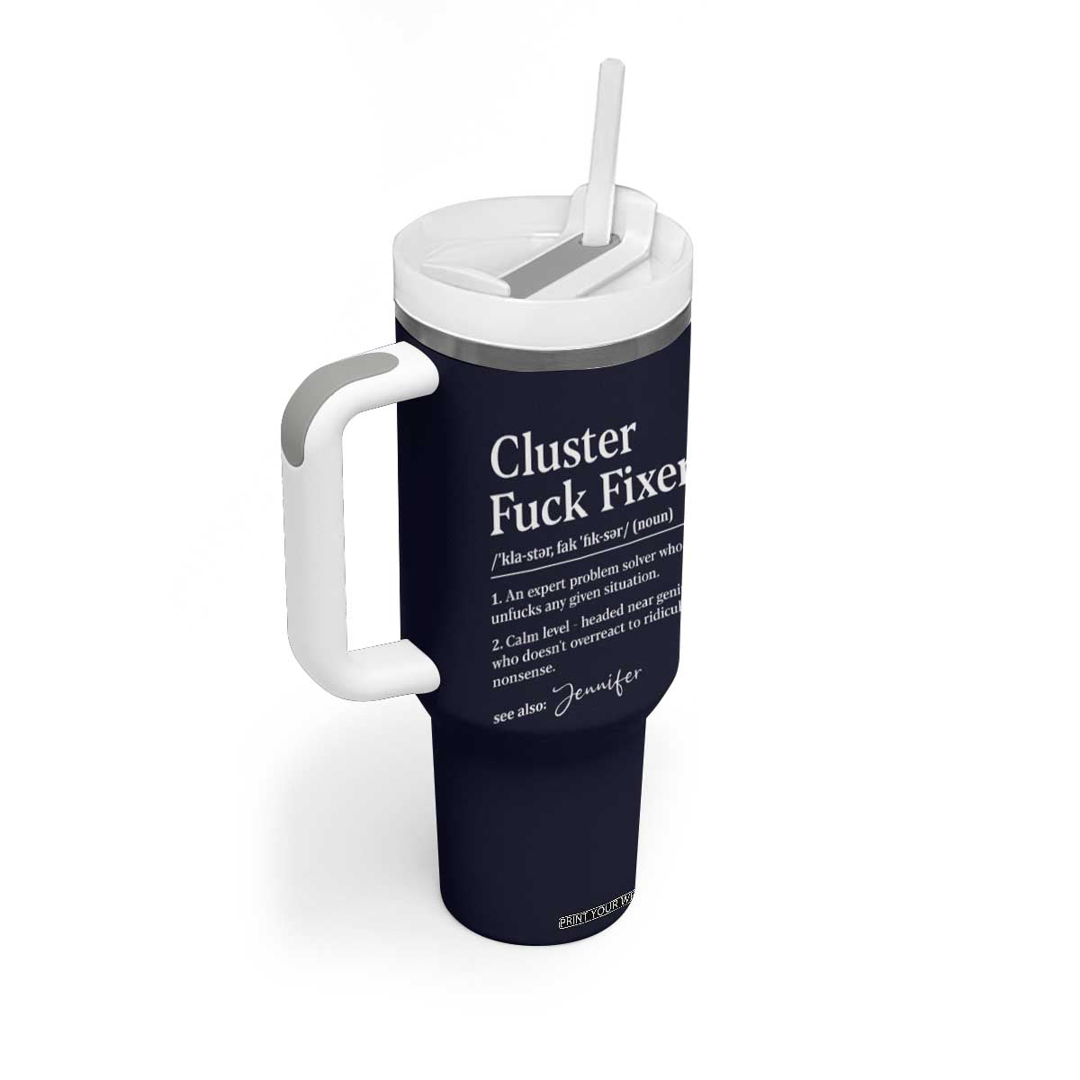 Personalized Coworker Tumbler With Handle Custom Name Cluster Fuck An Expert Problem Solver Christmas Gift Navy TB10 Print Your Wear