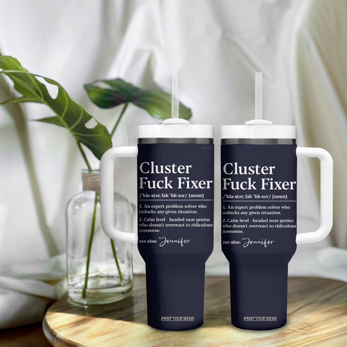 Personalized Coworker Tumbler With Handle Custom Name Cluster Fuck An Expert Problem Solver Christmas Gift Navy TB10 Print Your Wear