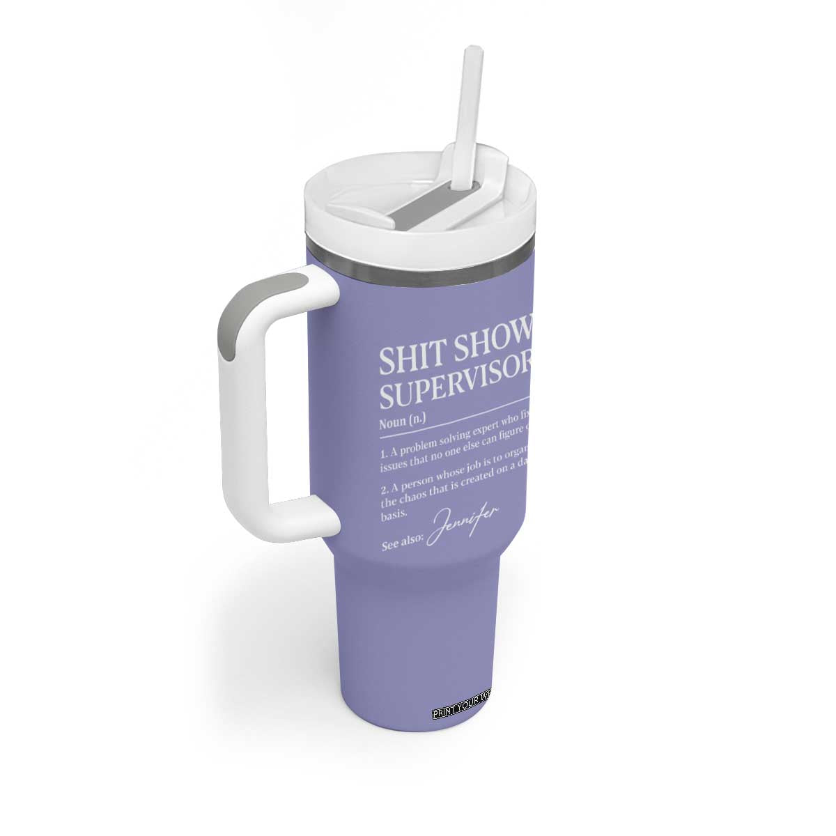 Personalized Boss Gifts Tumbler With Handle Custom Name Shit Show Supervisor Gift for Boss Team Manger Director Purple TB10 Print Your Wear
