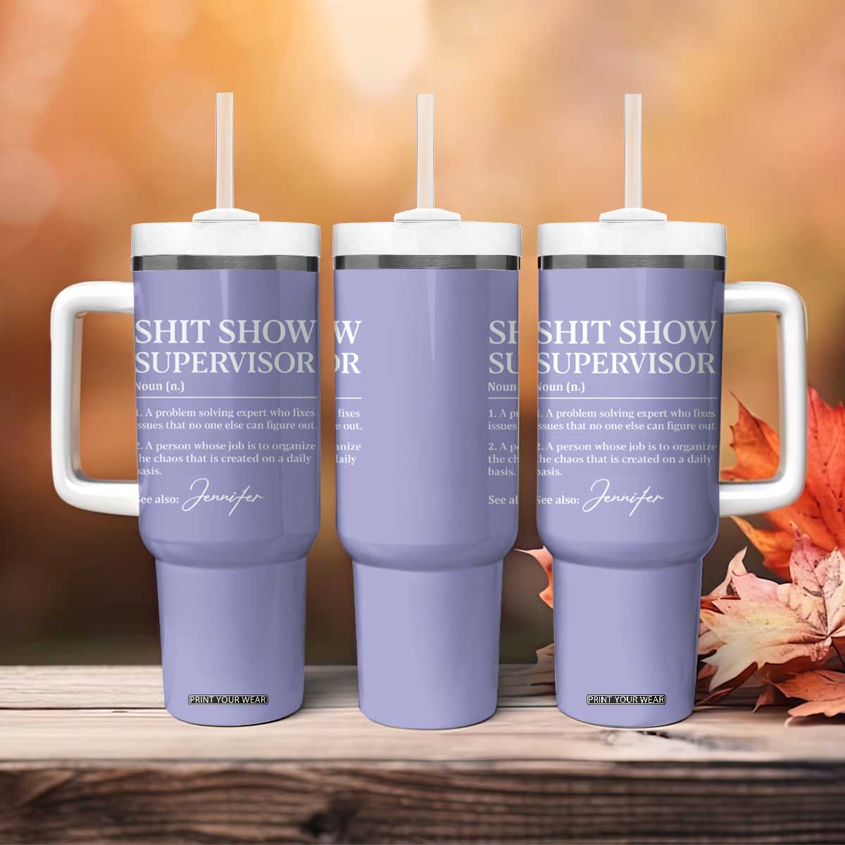 Personalized Boss Gifts Tumbler With Handle Custom Name Shit Show Supervisor Gift for Boss Team Manger Director Purple TB10 Print Your Wear