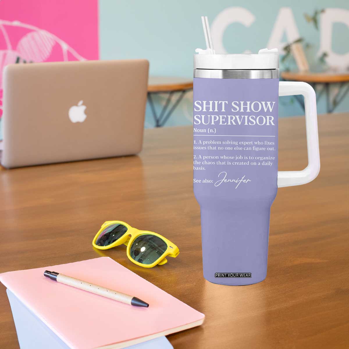 Personalized Boss Gifts Tumbler With Handle Custom Name Shit Show Supervisor Gift for Boss Team Manger Director Purple TB10 Print Your Wear