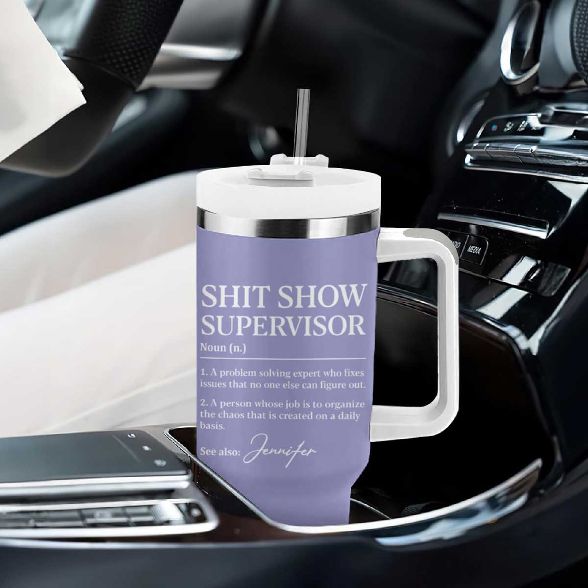 Personalized Boss Gifts Tumbler With Handle Custom Name Shit Show Supervisor Gift for Boss Team Manger Director Purple TB10 Print Your Wear