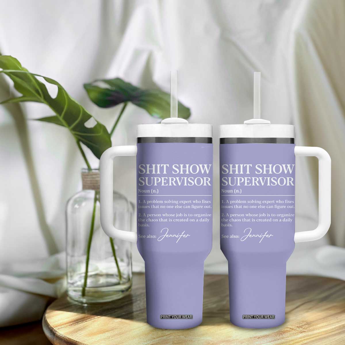 Personalized Boss Gifts Tumbler With Handle Custom Name Shit Show Supervisor Gift for Boss Team Manger Director Purple TB10 Print Your Wear