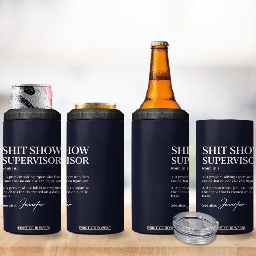 Personalized Boss Gifts 4 in 1 Can Cooler Tumbler Custom Name Shit Show Supervisor Gift for Boss Team Manger Director Navy TB10 Print Your Wear