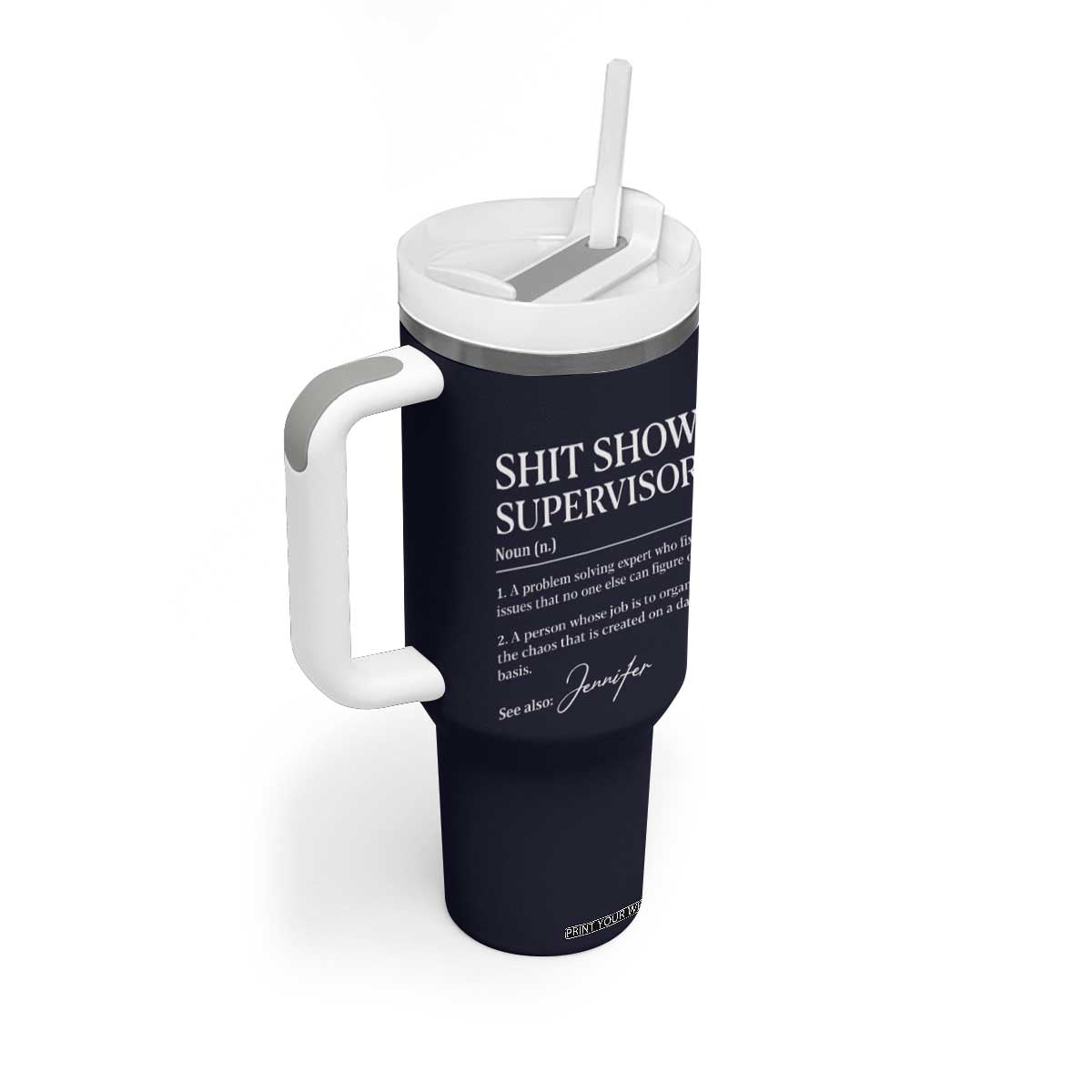 Personalized Boss Gifts Tumbler With Handle Custom Name Shit Show Supervisor Gift for Boss Team Manger Director Navy TB10 Print Your Wear