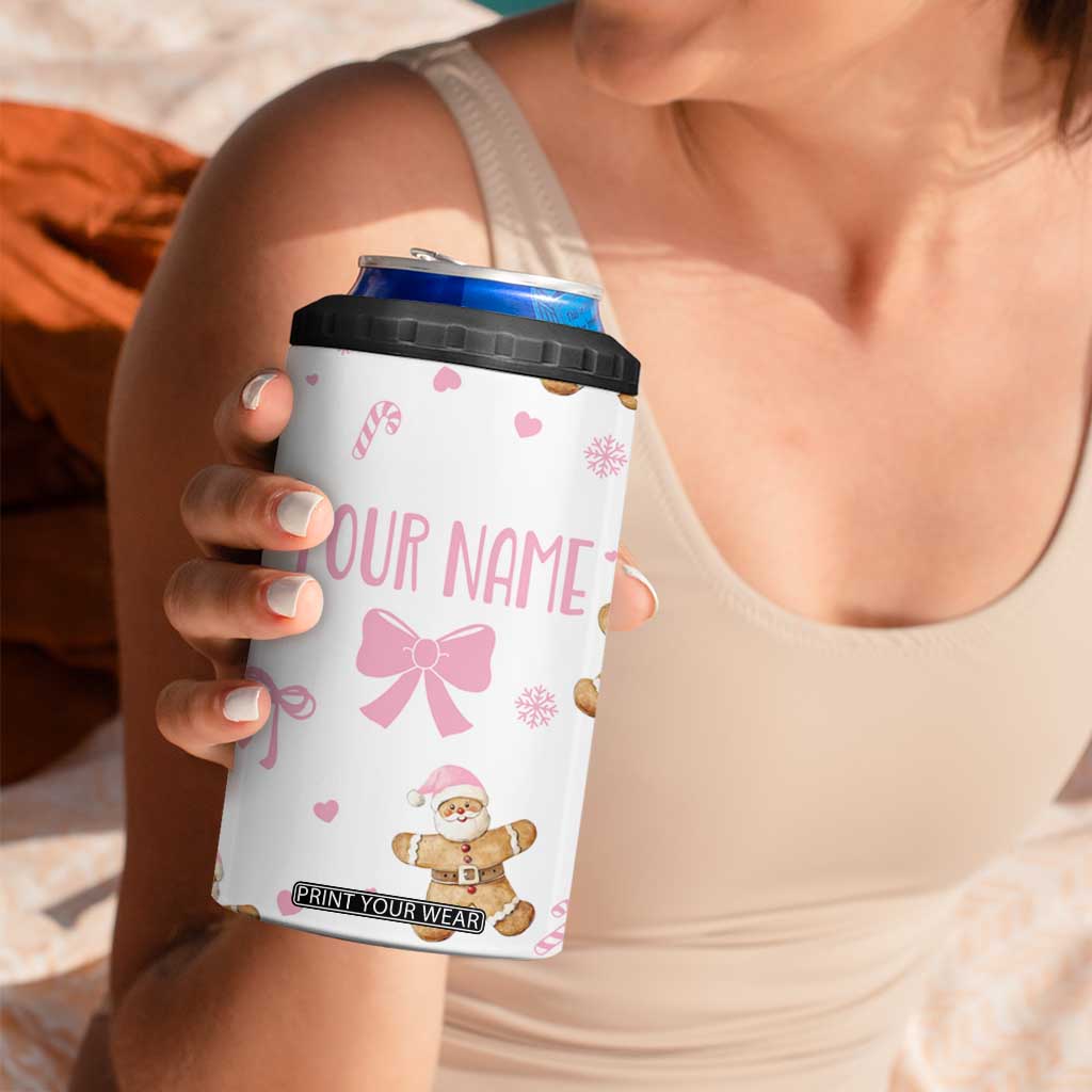 Personalized Christmas 4 in 1 Can Cooler Tumbler Custom Name Coquette Pink Bow Gingerbread Man TB10 Print Your Wear