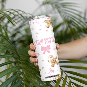 Personalized Christmas Skinny Tumbler Custom Name Coquette Pink Bow Gingerbread Man TB10 Print Your Wear