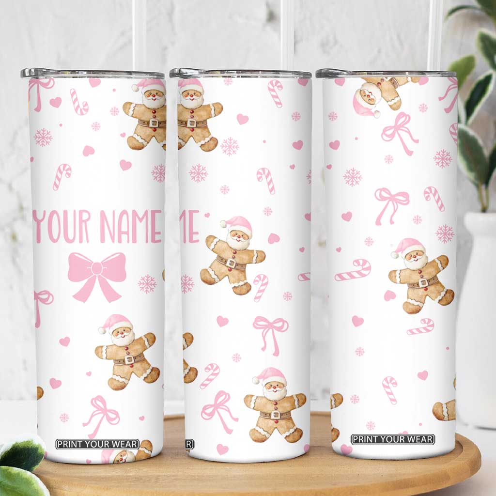 Personalized Christmas Skinny Tumbler Custom Name Coquette Pink Bow Gingerbread Man TB10 Print Your Wear