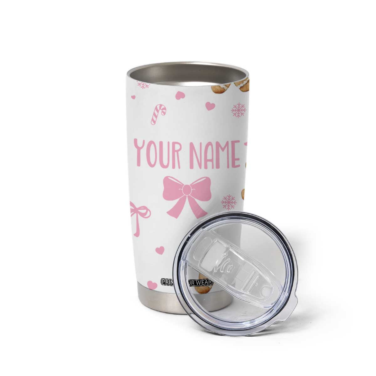 Personalized Christmas Tumbler Cup Custom Name Coquette Pink Bow Gingerbread Man TB10 Print Your Wear