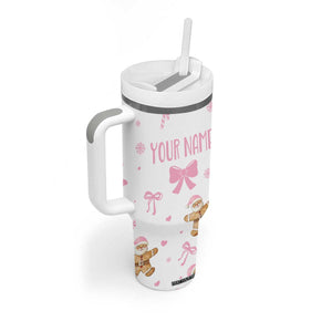 Personalized Christmas Tumbler With Handle Custom Name Coquette Pink Bow Gingerbread Man TB10 Print Your Wear