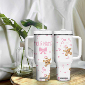 Personalized Christmas Tumbler With Handle Custom Name Coquette Pink Bow Gingerbread Man TB10 Print Your Wear