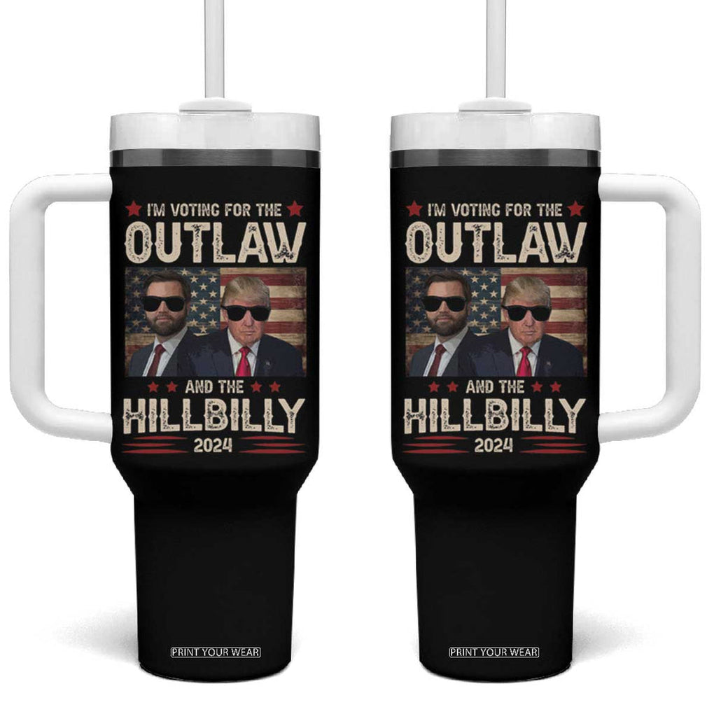Trump Vance 2024 Tumbler With Handle I'm Voting For The Outlaw And The Hillbilly US Flag TB11 One Size: 40 oz Black Print Your Wear