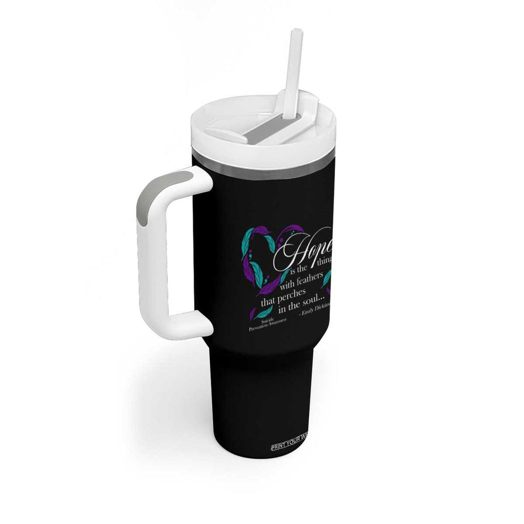 Suicide Prevention Awareness Tumbler With Handle Hope Is The Thing With Feathers That Perches In The Soul Heart TB11 Print Your Wear