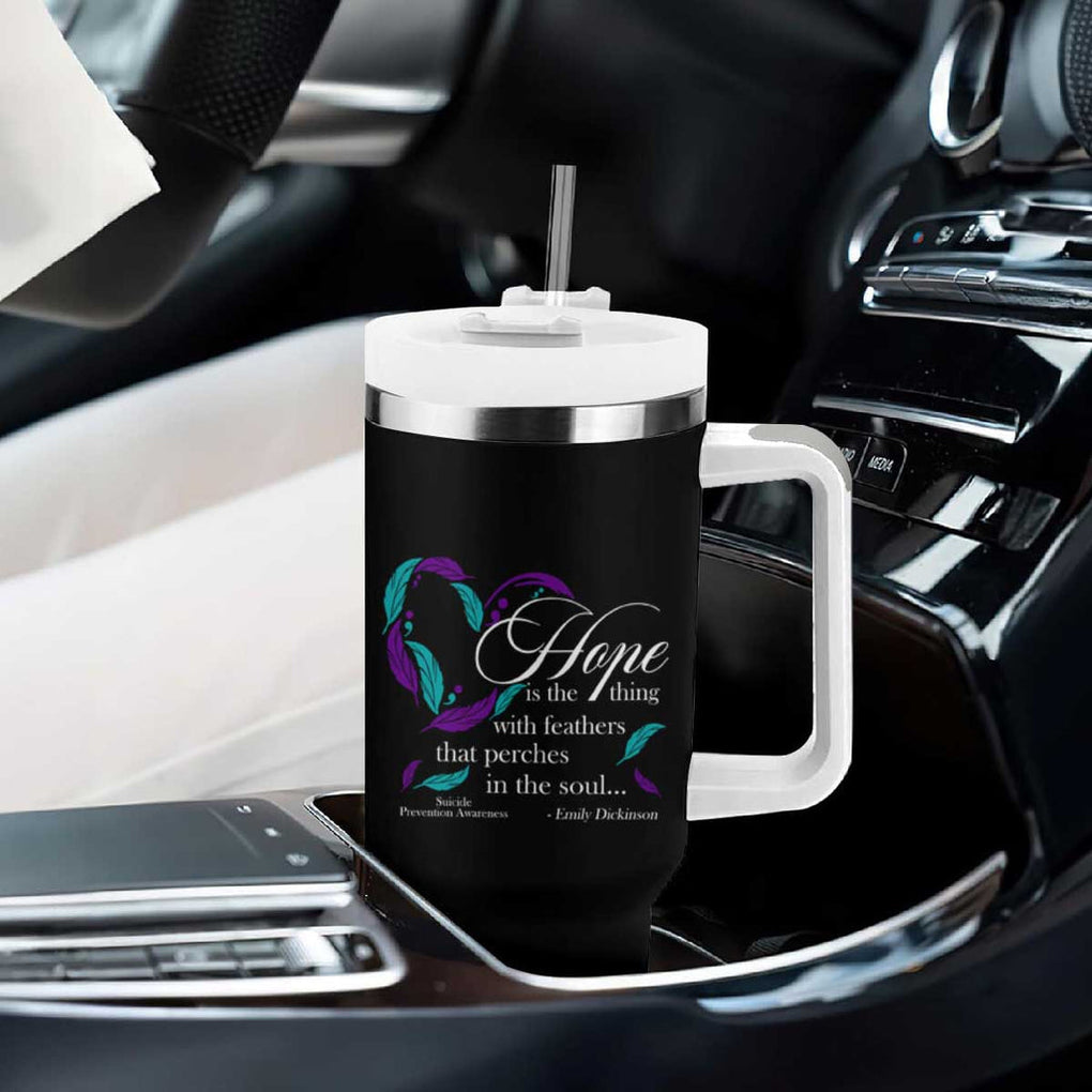 Suicide Prevention Awareness Tumbler With Handle Hope Is The Thing With Feathers That Perches In The Soul Heart TB11 Print Your Wear