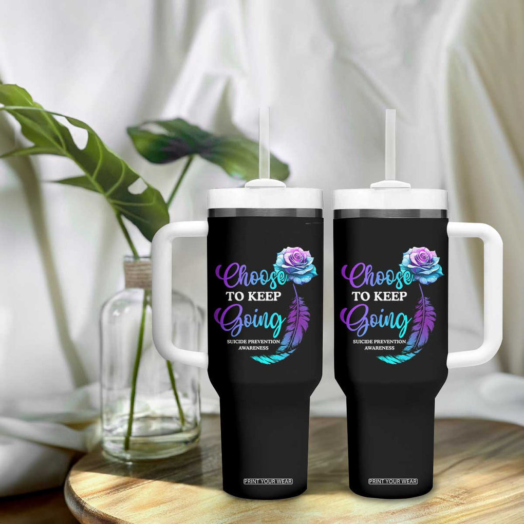 Suicide Prevention Awareness Tumbler With Handle Choose To Keep Going Semicolon Rose Feather TB11 Print Your Wear