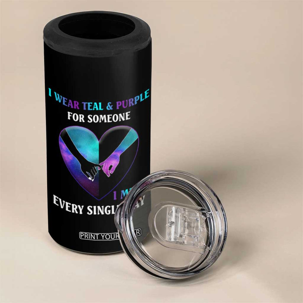 Suicide Prevention Awareness 4 in 1 Can Cooler Tumbler Teal And Purple For Someone I Miss Every Single Day Heart TB11 Print Your Wear