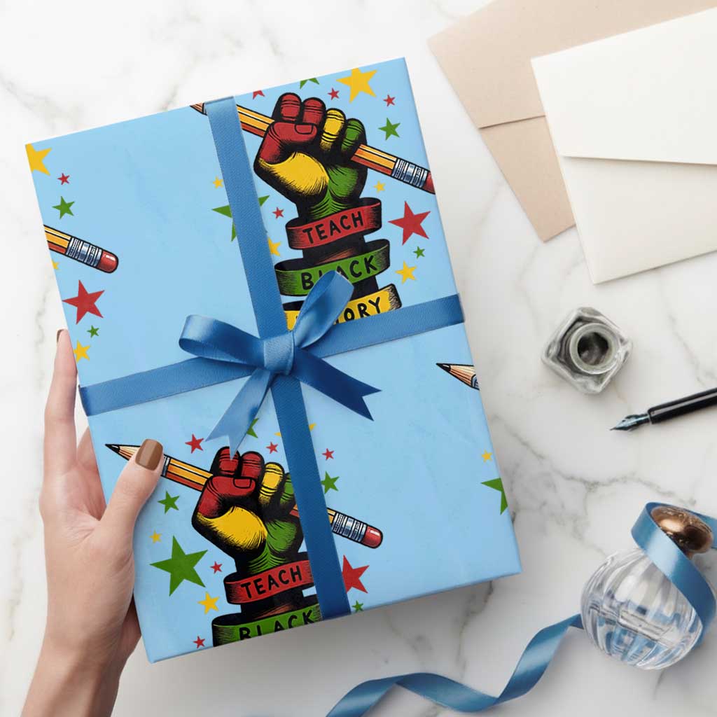 Teach Black History Education Pride Wrapping Paper Roll Black History Month TS12 Light Blue Print Your Wear