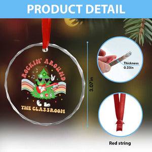 Teacher Christmas Crystal Glass Ornament Rockin' Around The Classroom Groovy Xmas Tree TS02 Print Your Wear