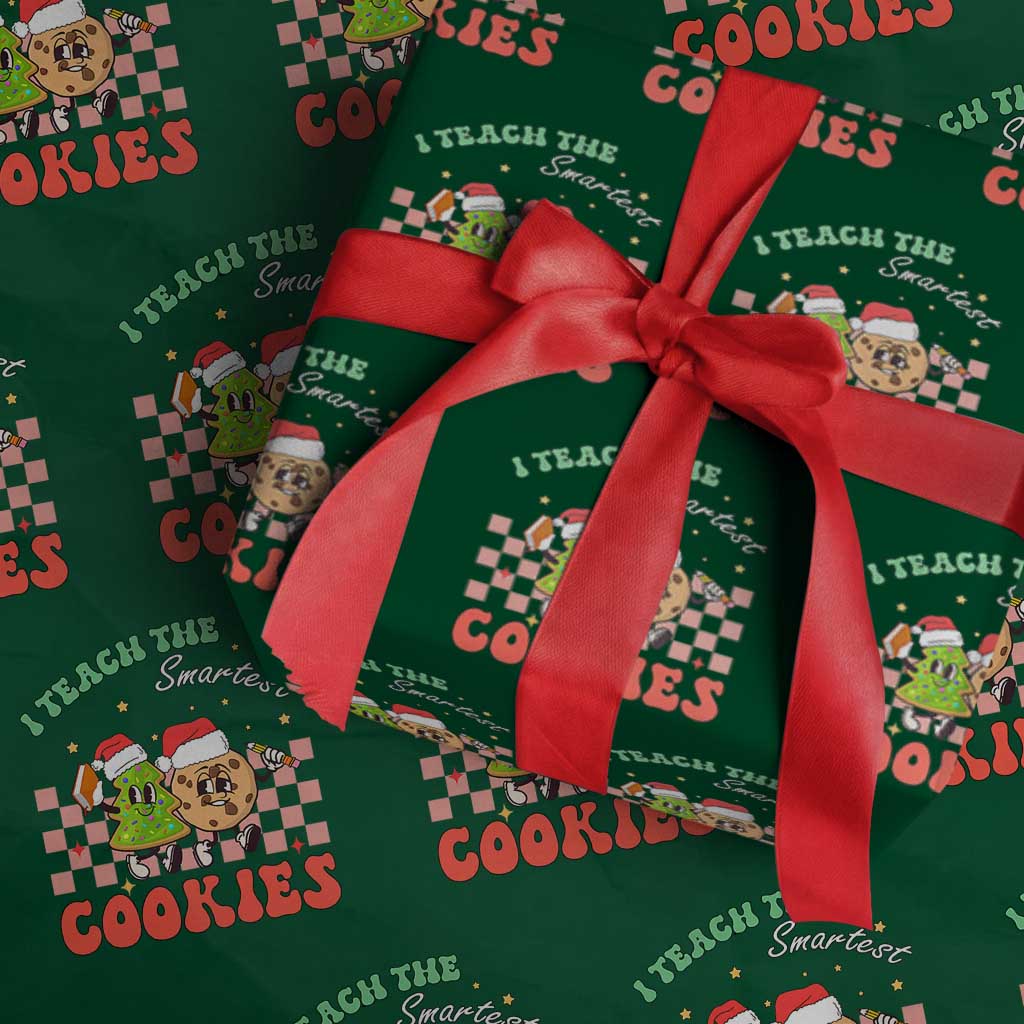 Teacher Christmas Wrapping Paper Roll I Teach The Smartest Cookies Retro Groovy Xmas Cookies TS02 Green Print Your Wear