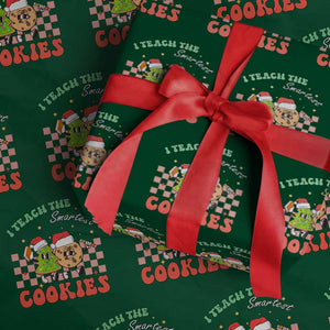 Teacher Christmas Wrapping Paper Roll I Teach The Smartest Cookies Retro Groovy Xmas Cookies TS02 Green Print Your Wear