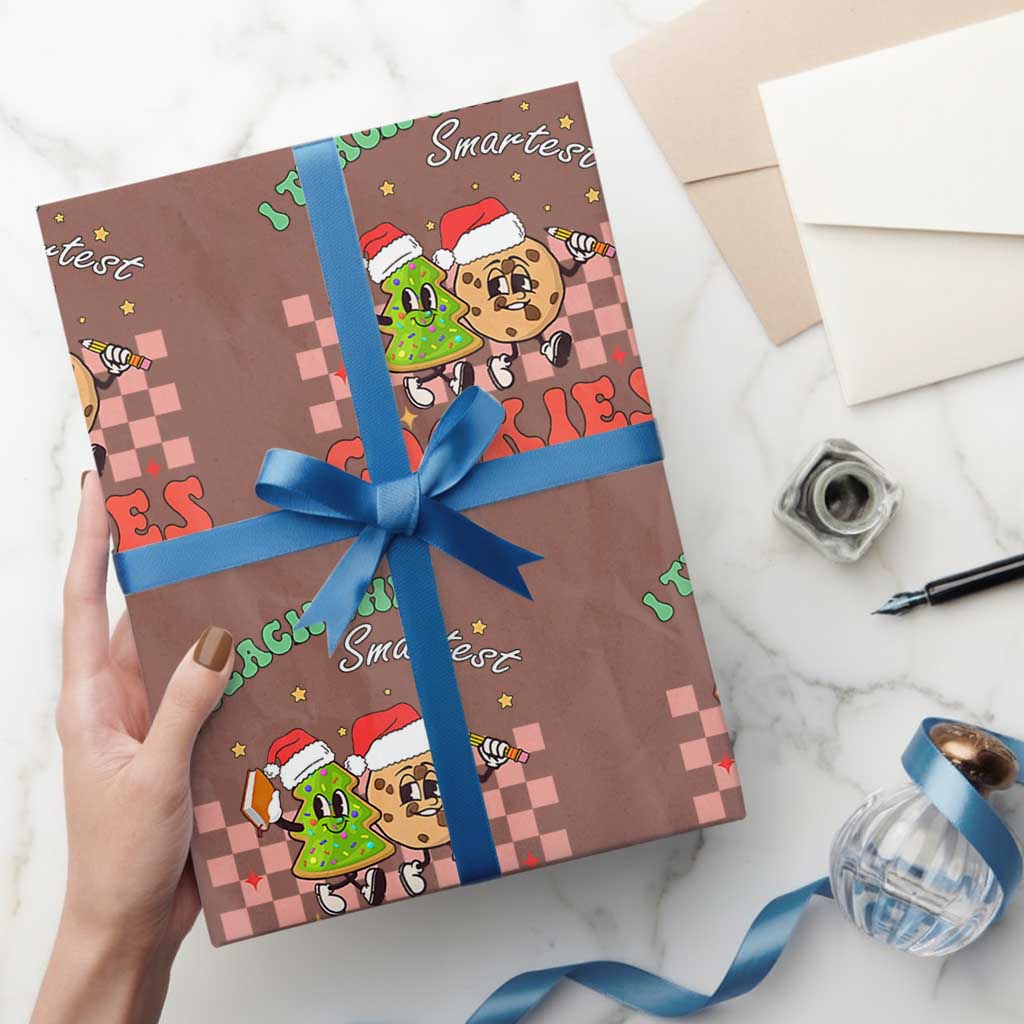 Teacher Christmas Wrapping Paper Roll I Teach The Smartest Cookies Retro Groovy Xmas Cookies TS02 Mocha Print Your Wear