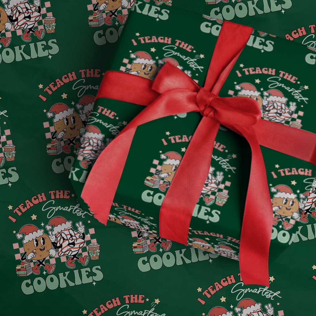 Teacher Christmas Wrapping Paper Roll I Teach The Smartest Cookies Retro Groovy Xmas Tree Cookies TS02 Green Print Your Wear