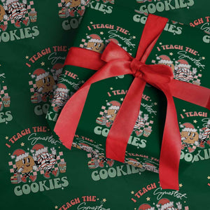 Teacher Christmas Wrapping Paper Roll I Teach The Smartest Cookies Retro Groovy Xmas Tree Cookies TS02 Green Print Your Wear