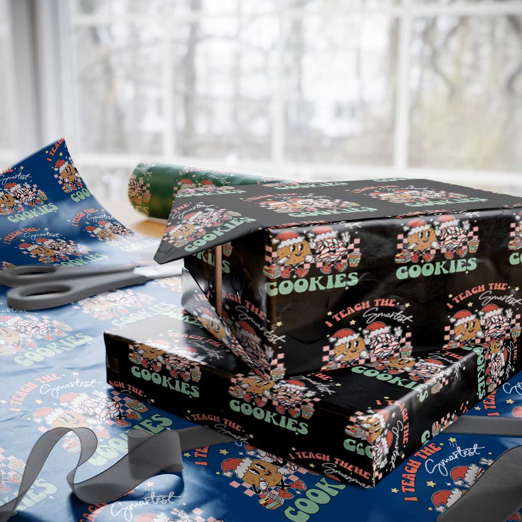 Teacher Christmas Wrapping Paper Roll I Teach The Smartest Cookies Retro Groovy Xmas Tree Cookies TS02 Black Print Your Wear