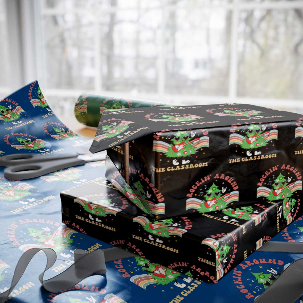 Teacher Christmas Wrapping Paper Roll Rockin' Around The Classroom Groovy Xmas Tree TS02 Black Print Your Wear