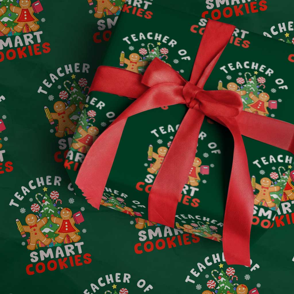 Teacher of Smart Cookies Christmas Gingerbread Man Wrapping Paper Roll Teacher of Smart Cookies TS02 Green Print Your Wear