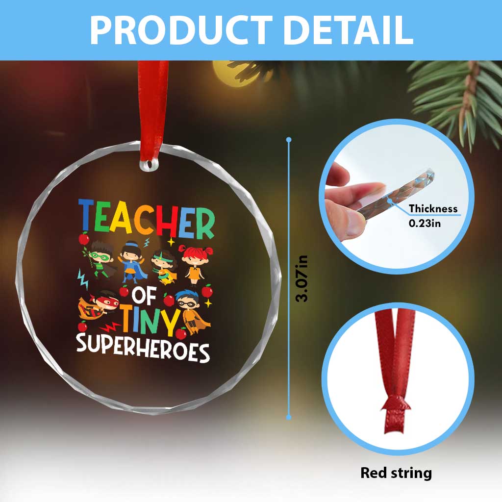 Teacher of Tiny Superheroes Crystal Glass Ornament Funny 100th Day of School