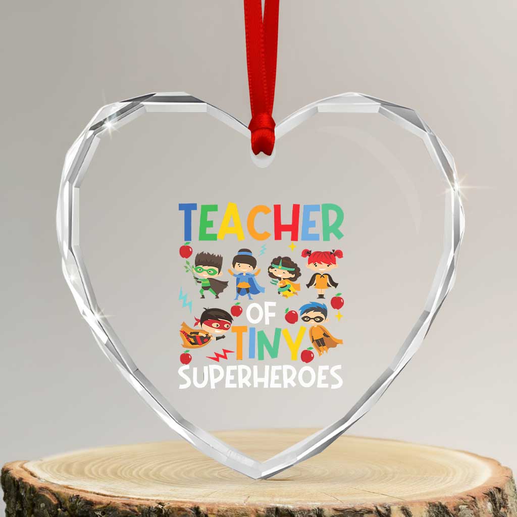Teacher of Tiny Superheroes Heart Crystal Glass Ornament Funny 100th Day of School