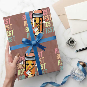 Teacher Rock The Test Day Wrapping Paper Roll Testing Motivational TS10 Mocha Print Your Wear