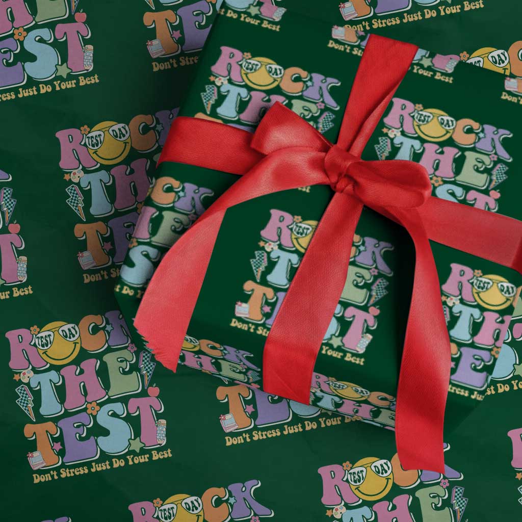 Teacher Test Day Wrapping Paper Roll Rock The Test Dont Stress Just Do Your Best Cute Groovy TS10 Green Print Your Wear