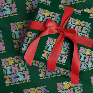 Teacher Test Day Wrapping Paper Roll Rock The Test Dont Stress Just Do Your Best Cute Groovy TS10 Green Print Your Wear