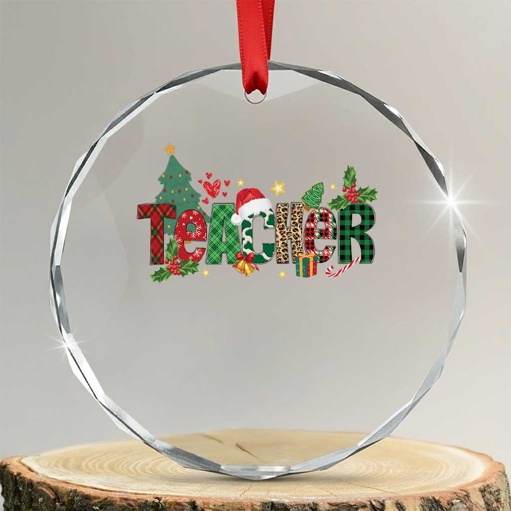 Teacher Xmas Crystal Glass Ornament Merry Xmas Gifts TS02 Transparent Glass 3'' Circle Print Your Wear