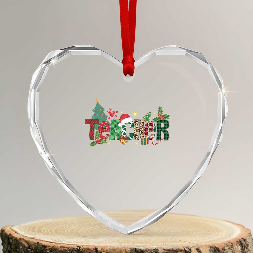 Teacher Xmas Heart Crystal Glass Ornament Merry Xmas Gifts TS02 Transparent Glass 3'' Heart Print Your Wear