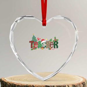 Teacher Xmas Heart Crystal Glass Ornament Merry Xmas Gifts TS02 Transparent Glass 3'' Heart Print Your Wear