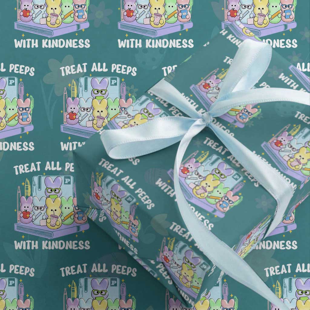 Teachers Easter Wrapping Paper Roll Treat All Peeps With Kindness TS10 Teal Print Your Wear