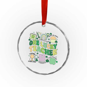 Teachers St Patrick's Day Crystal Glass Ornament One Lucky Teacher Retro Groovy - Print Your Wear