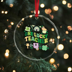 Teachers St Patrick's Day Crystal Glass Ornament One Lucky Teacher Retro Groovy TS02 Print Your Wear