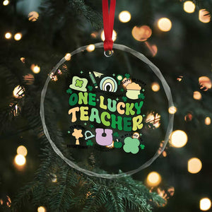 Teachers St Patrick's Day Crystal Glass Ornament One Lucky Teacher Retro Groovy - Print Your Wear
